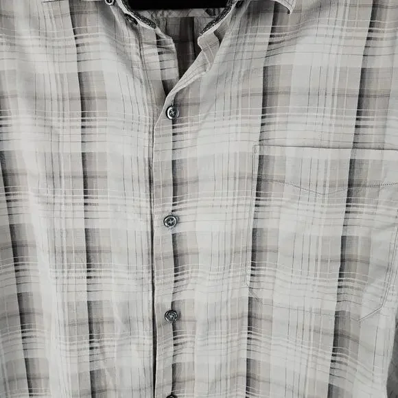 Tommy Bahama Gray Plaid Silk Cotton Blend Long Sleeve Button Up Shirt Men's XL - Picture 4 of 14